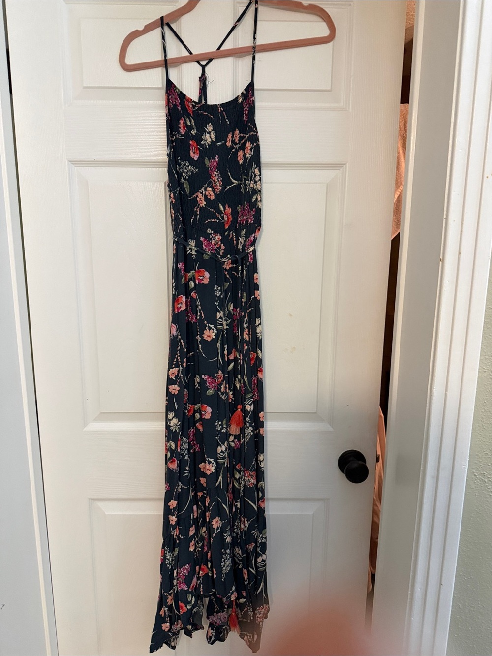 lovestitch Navy Floral Maxi Dress with Pink & Coral Accents